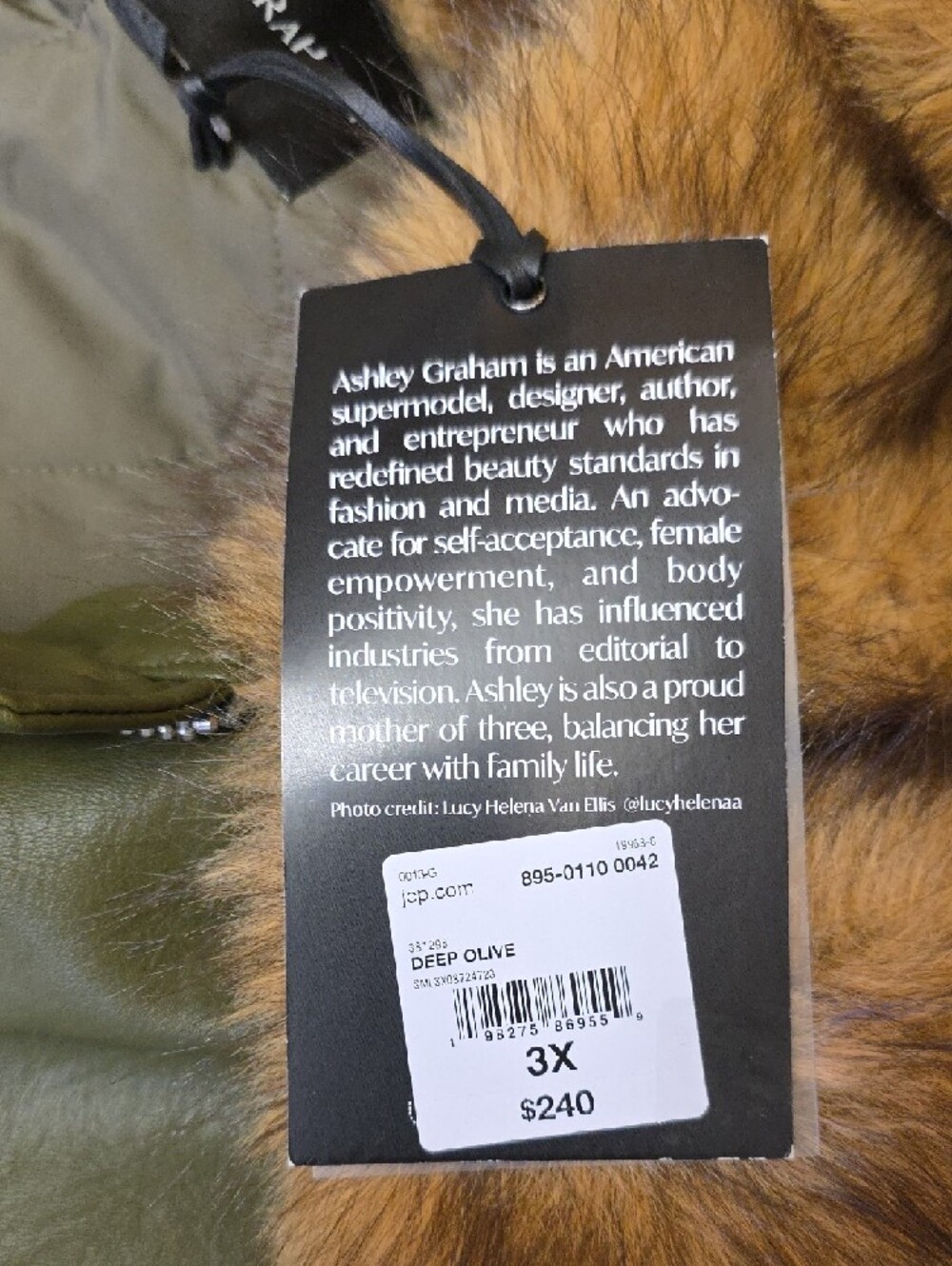 Ashley Graham Faux Leather Bomber Moto Jacket Fur Collar Olive Size 3X NEW - Picture 7 of 16